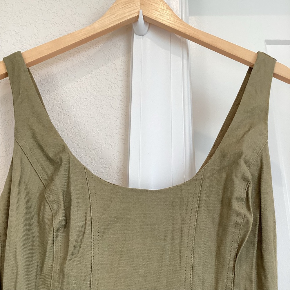 Anthropologie Sleeveless Belted Drop-Waist Midi Dress New Large Boho Moss Green - Picture 9 of 16